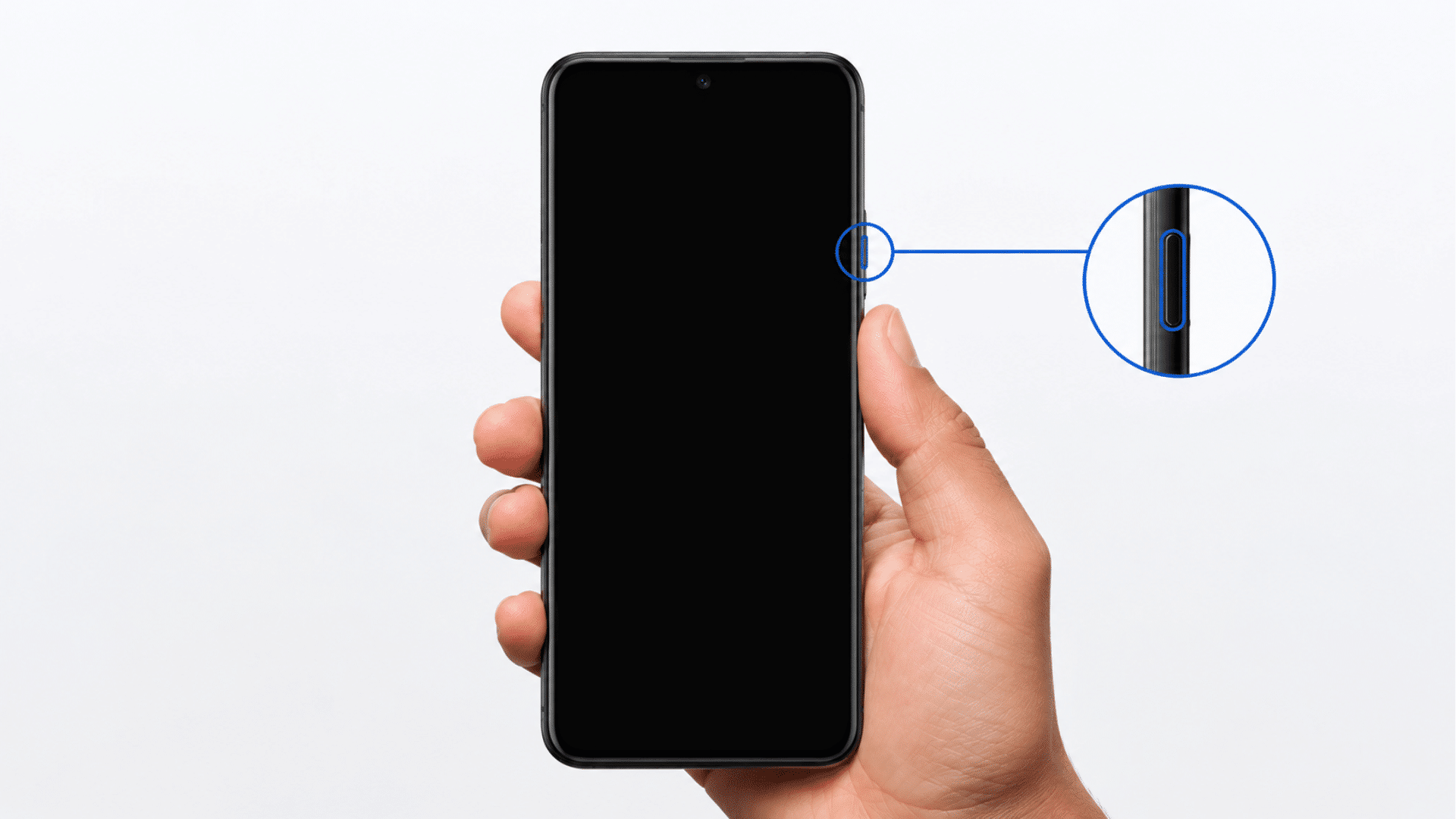 android phone with highlighted power button showing how to turn off a locked device before reset