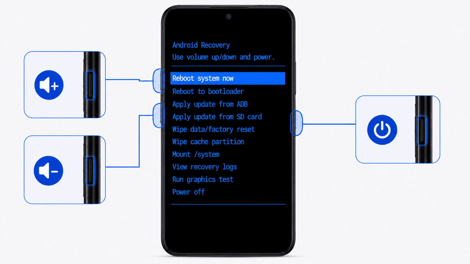 android recovery mode screen highlighting reboot system now option after completing reset