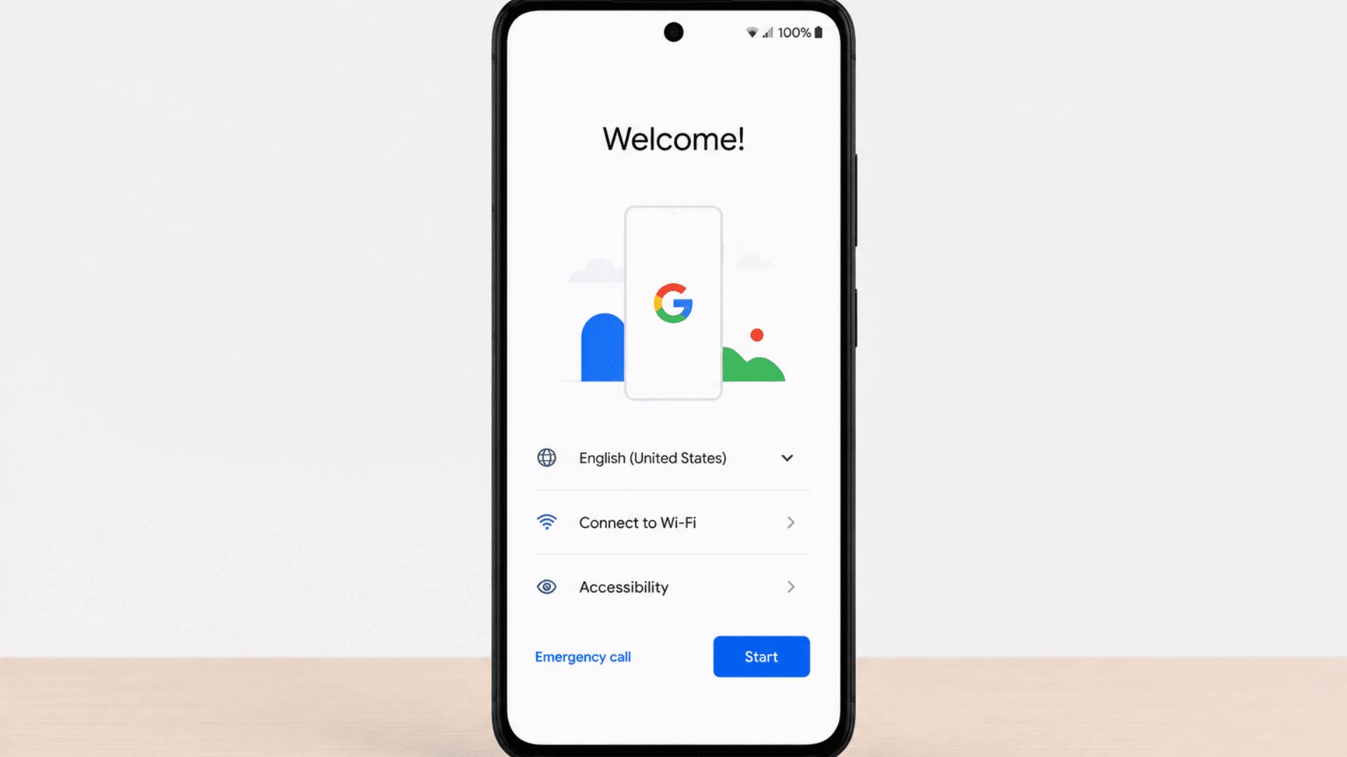 android welcome screen after factory reset showing device setup and account verification process