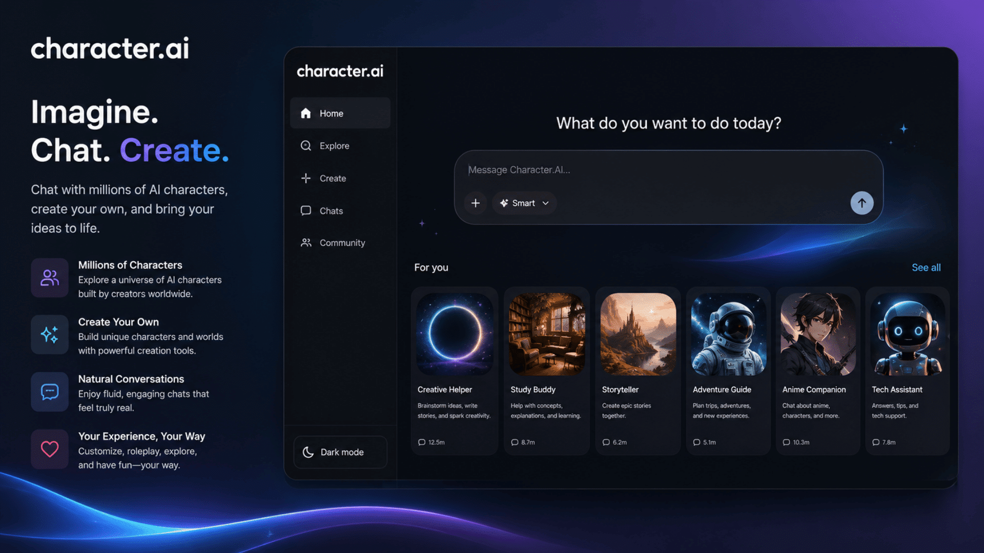character ai interface focused on conversational experiences roleplay features and interactive characters