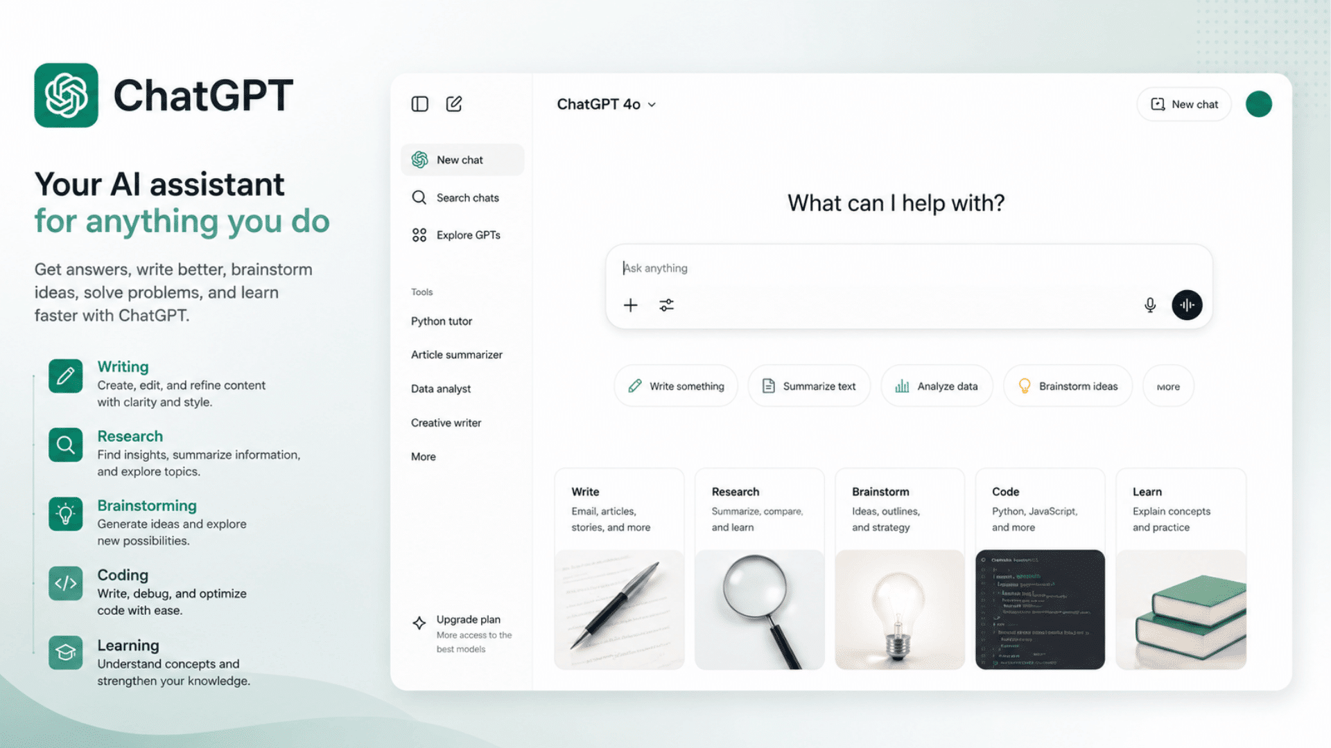 chatgpt interface with modern ai workspace showing chat tools productivity features and creative workflows