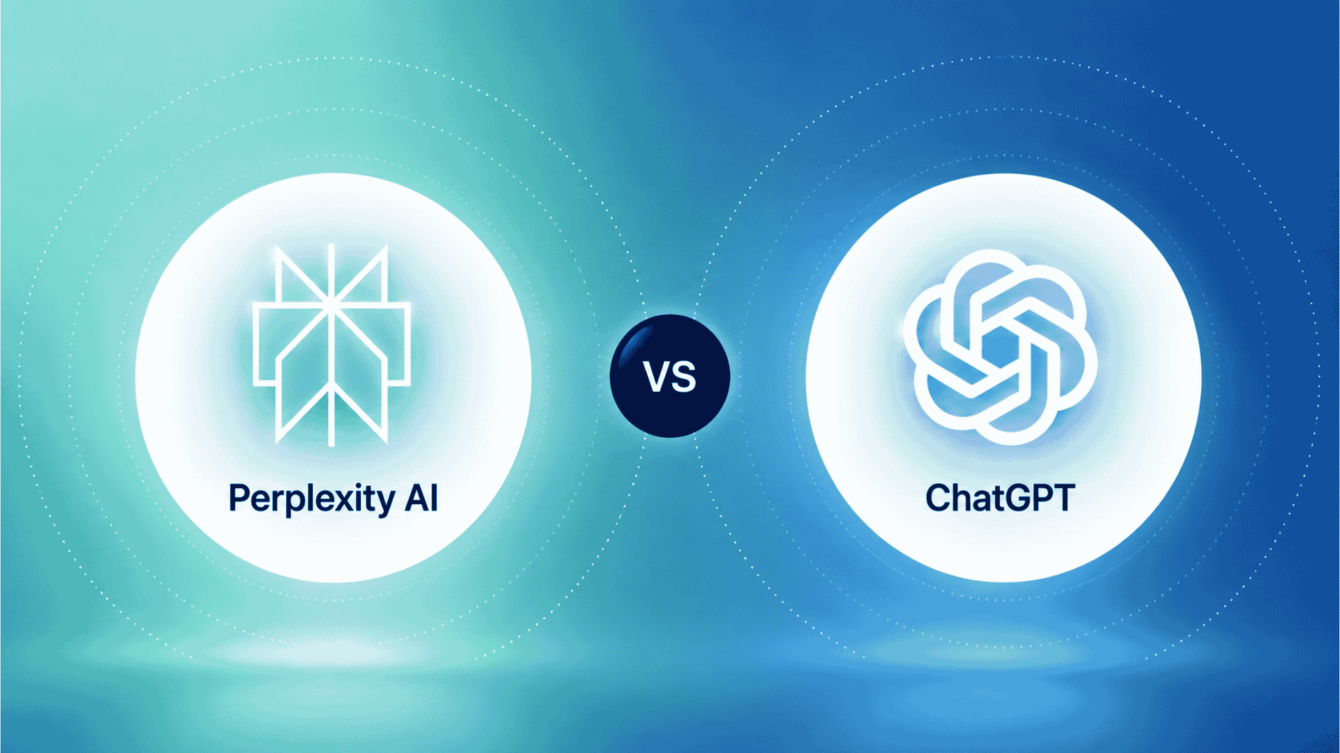 perplexity vs chatgpt comparison graphic with two circles on a teal and green gradient background