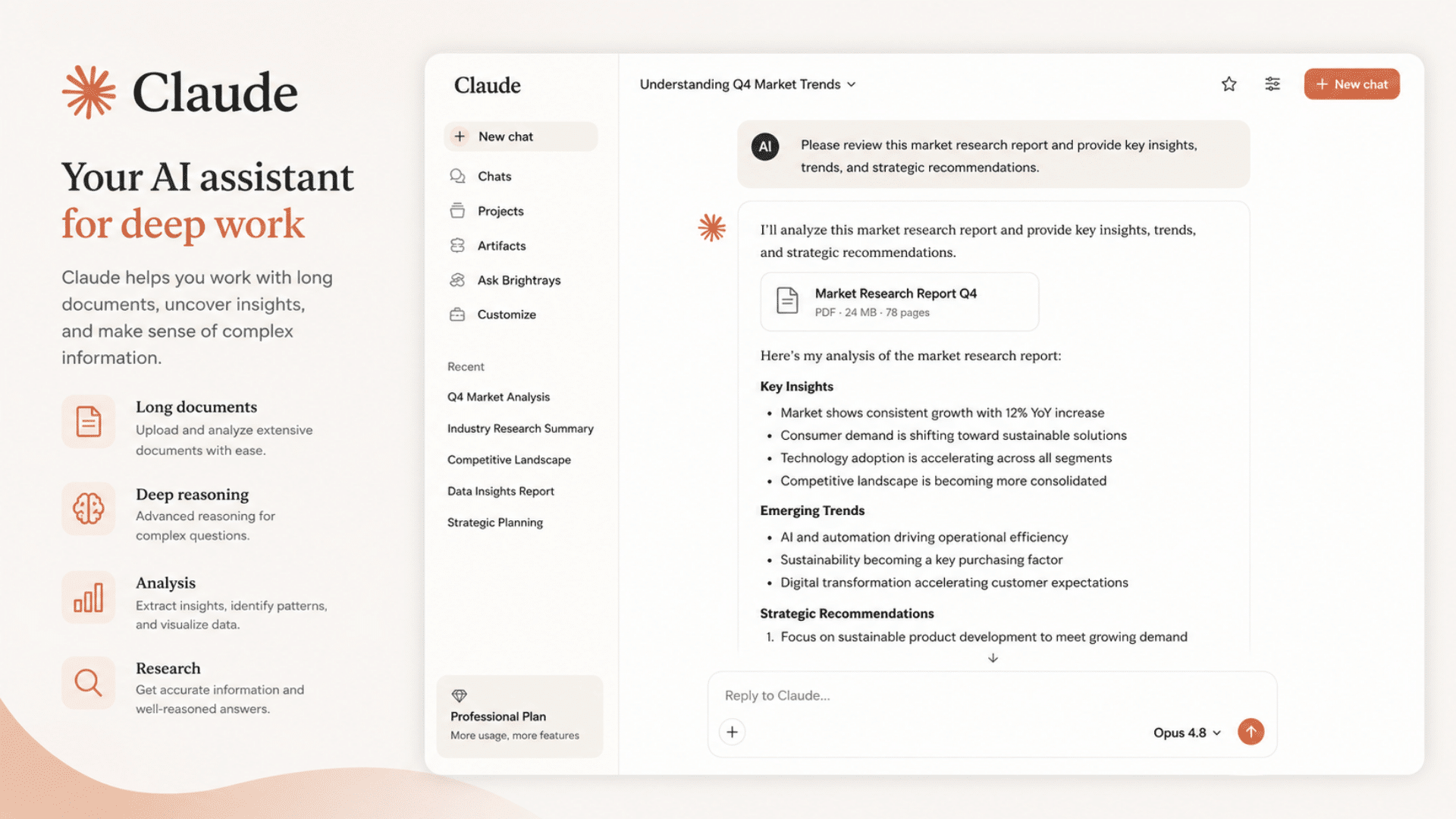 claude interface focused on long documents structured writing analysis tools and research workflows