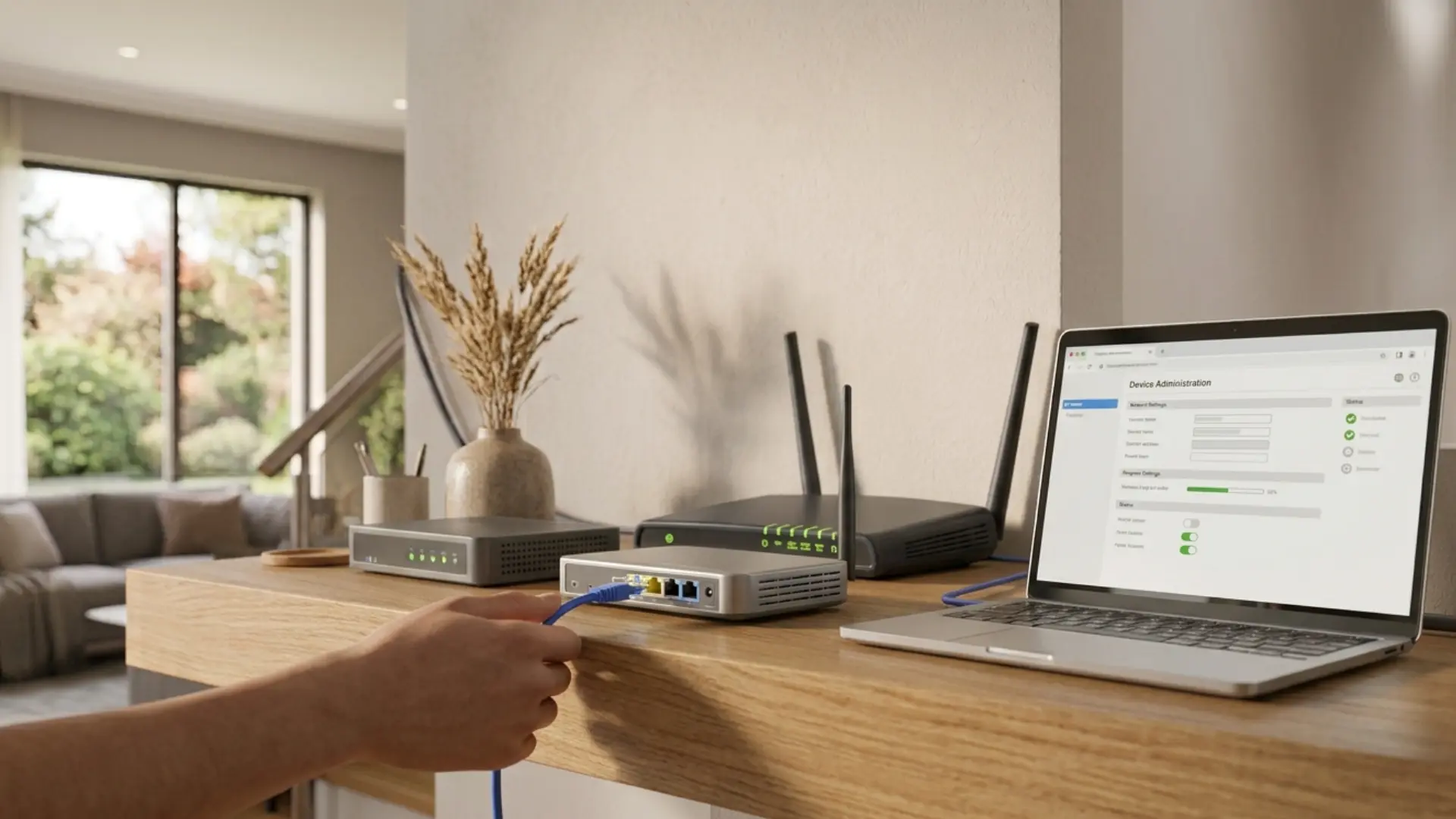 computer connected by ethernet to a secondary router for secure access point configuration