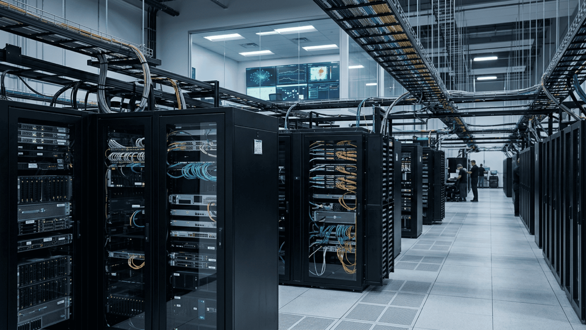 connected enterprise systems linking ai cloud automation and cybersecurity infrastructure across a complex digital network