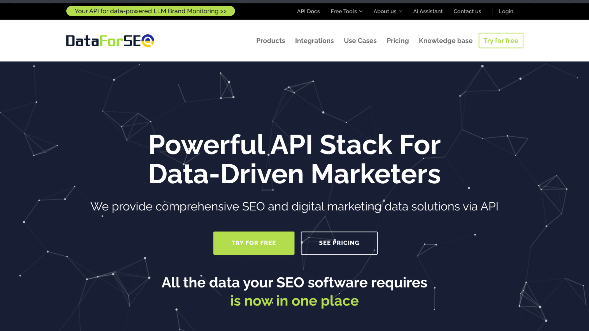 DataForSEO API platform showing real-time SERP data, keyword tracking, and search engine ranking insights