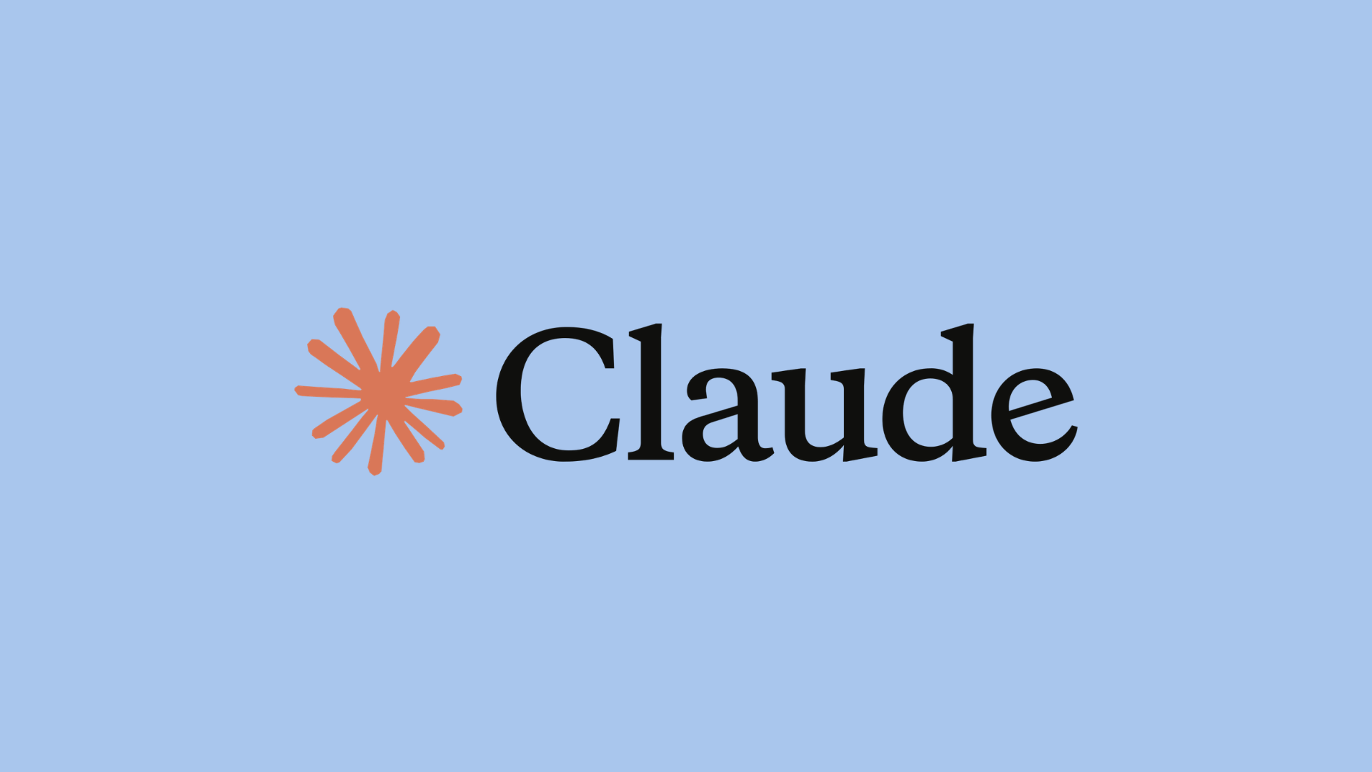 black claude wordmark with orange starburst symbol centered on a pale blue background