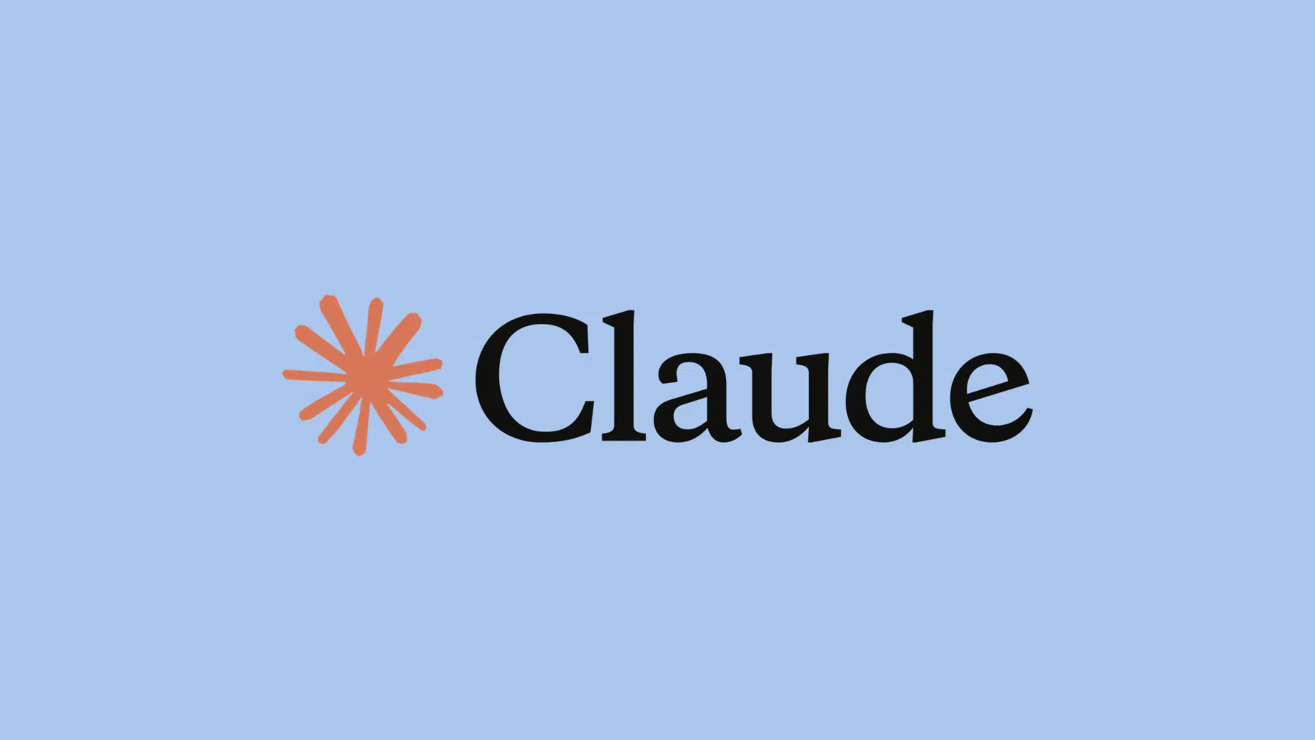 black claude wordmark with orange starburst symbol centered on a pale blue background
