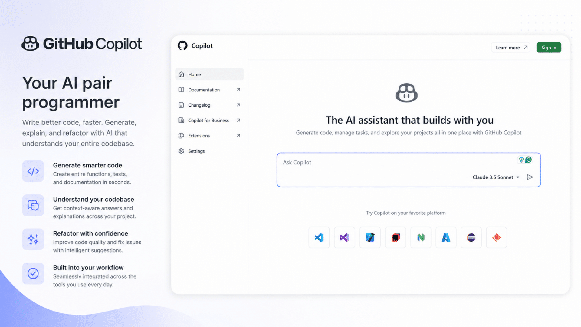github copilot coding workspace with ai code suggestions developer tools and integrated programming assistant