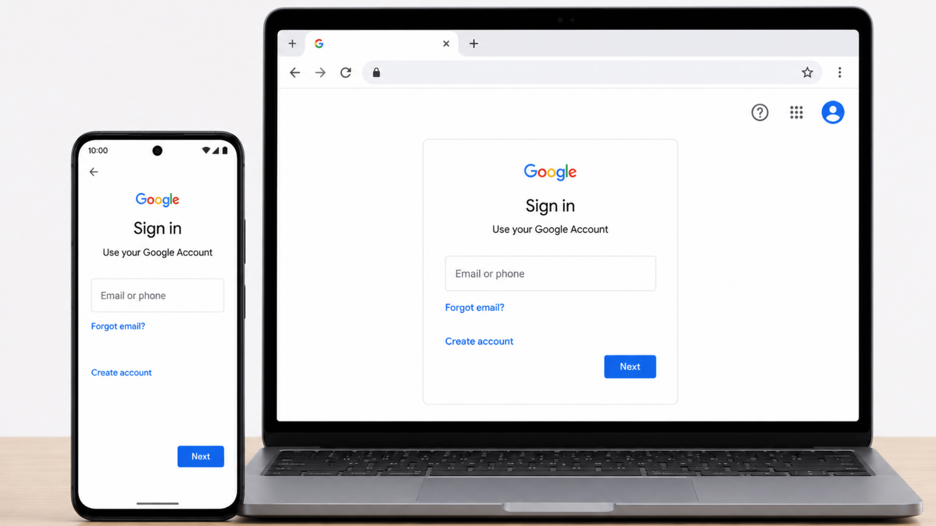 google account sign in screen on laptop and smartphone for accessing find my device service