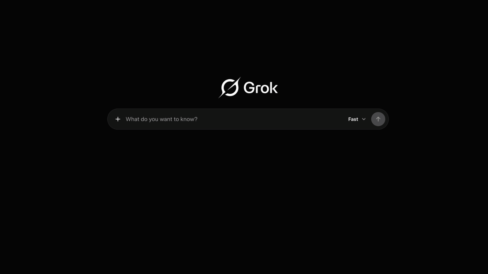 the grok homepage showing a central search bar with sign in and sign up buttons on a clean dark interface