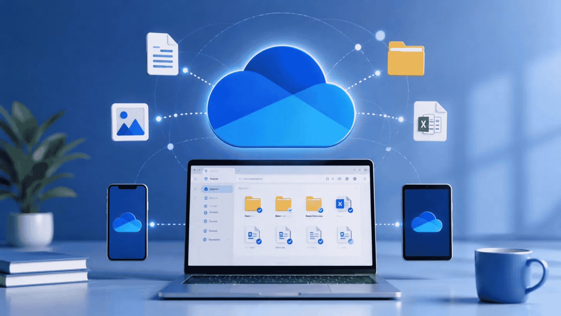 how does one drive work explained through files synced across laptop phone and tablet devices