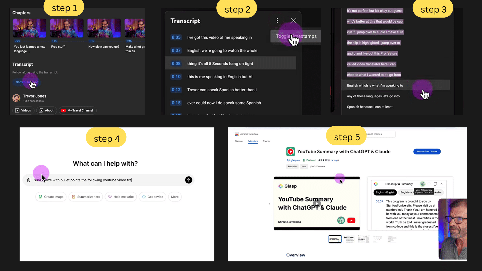 how to copy a youtube transcript and paste it into chatgpt for a quick video summary