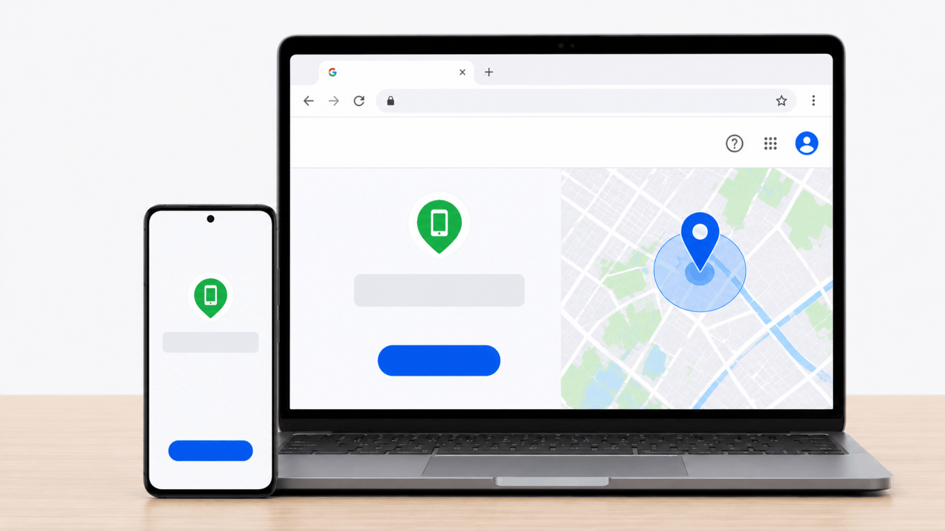 laptop and android phone displaying google find my device dashboard for remote device management