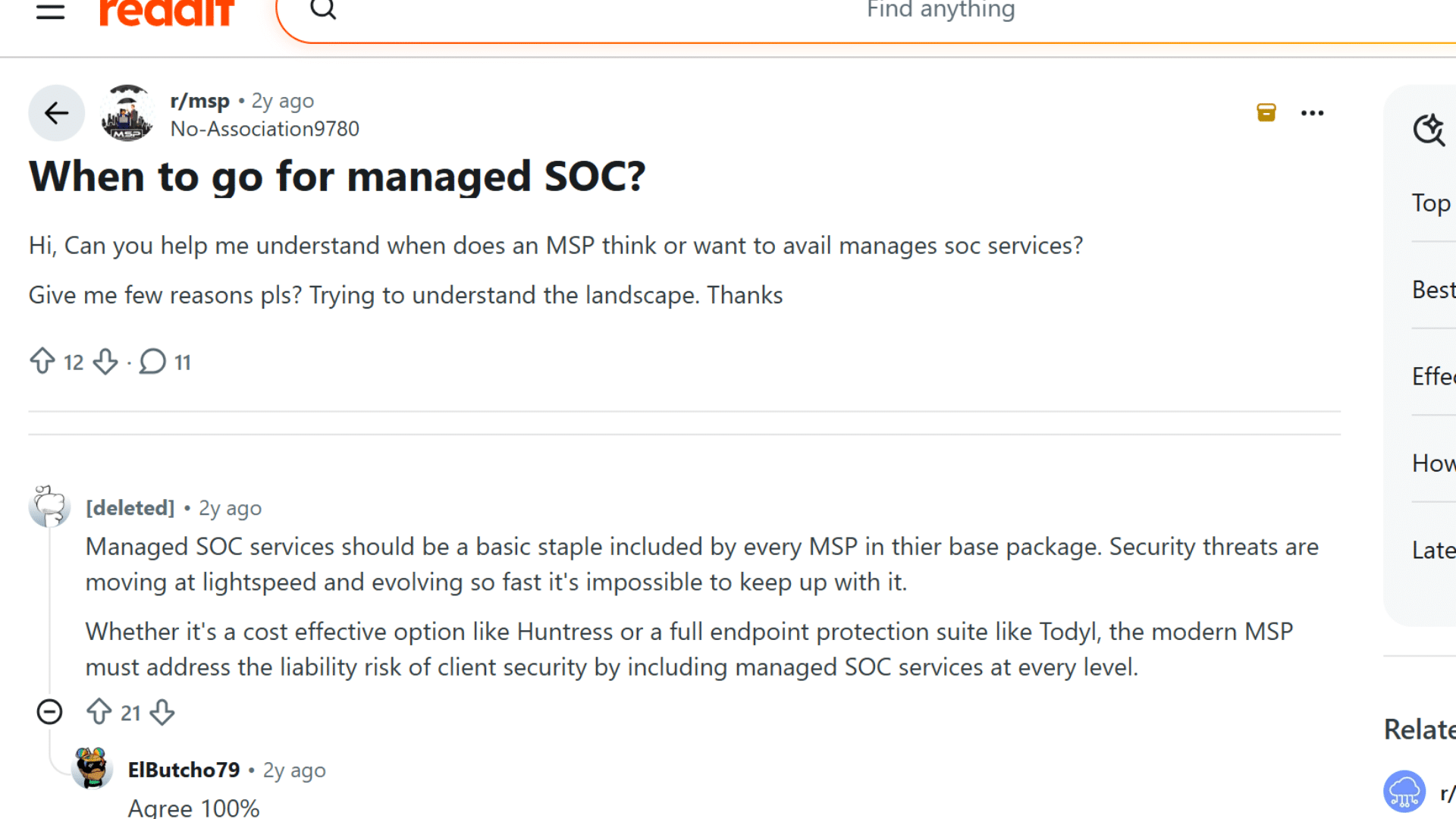 redditor comment replying why managed soc is useful