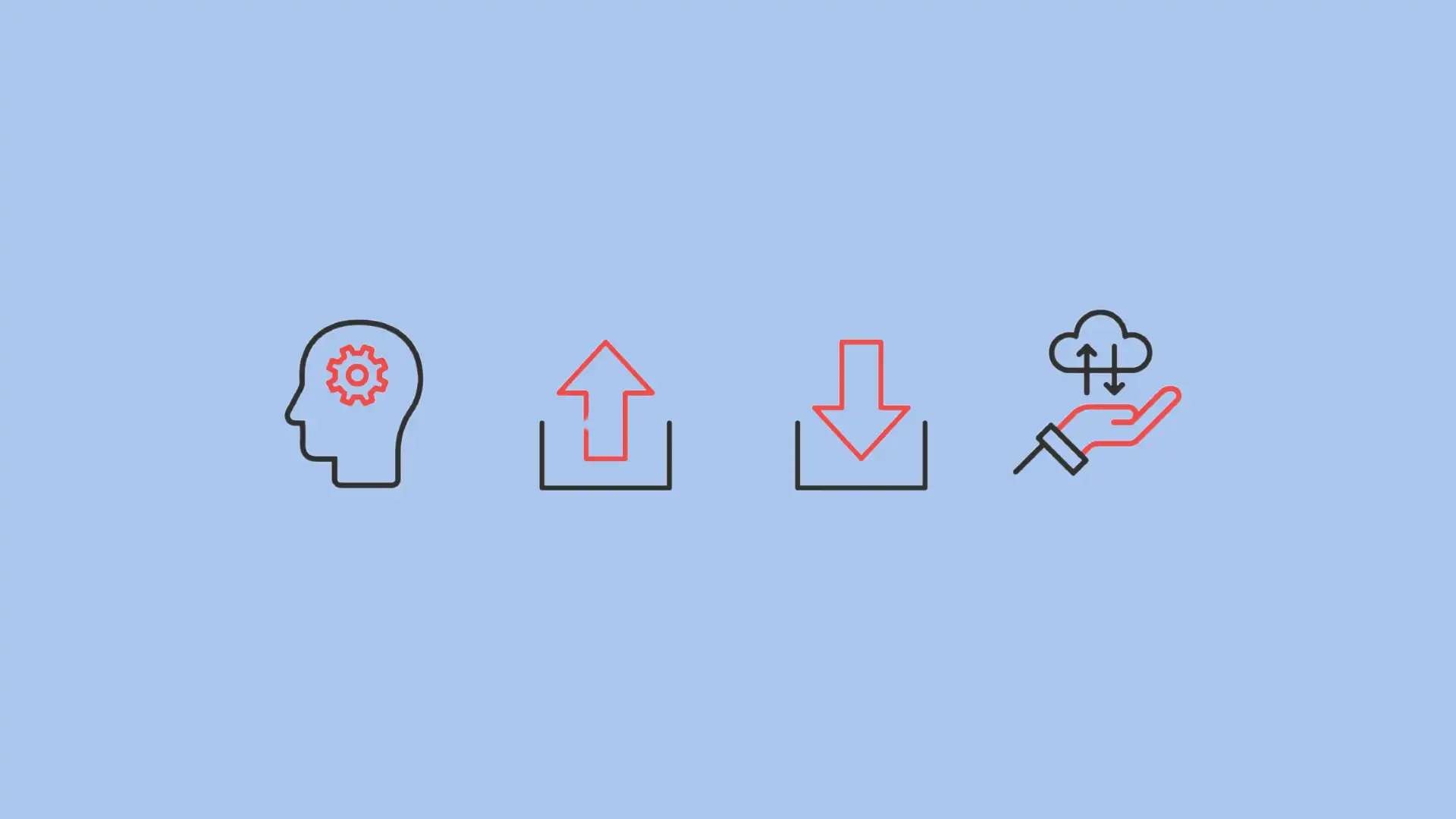icons showing memory upload download and cloud storage arranged on a pale blue background