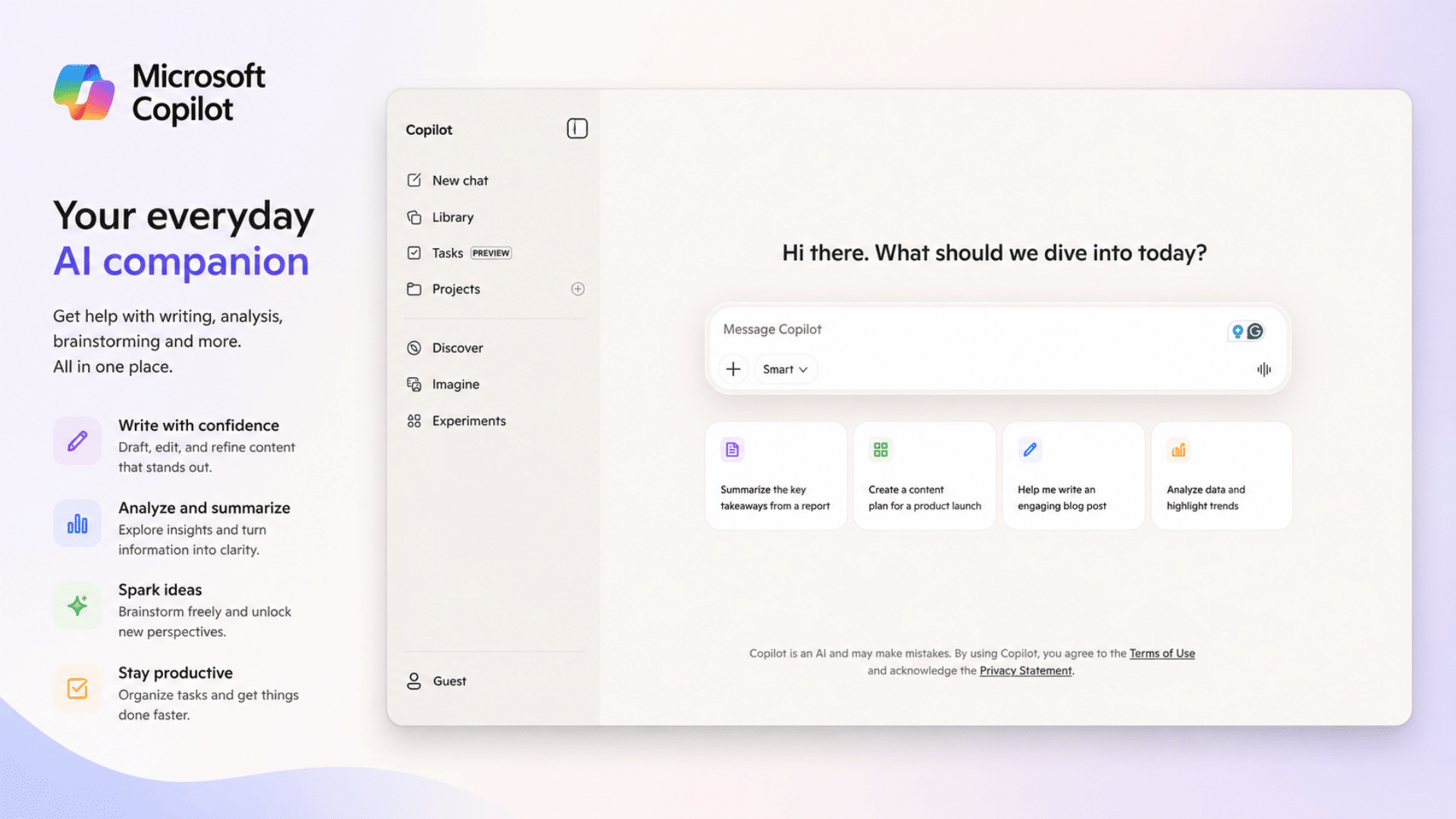 microsoft copilot workspace showing office productivity features document tools and business focused ai assistance
