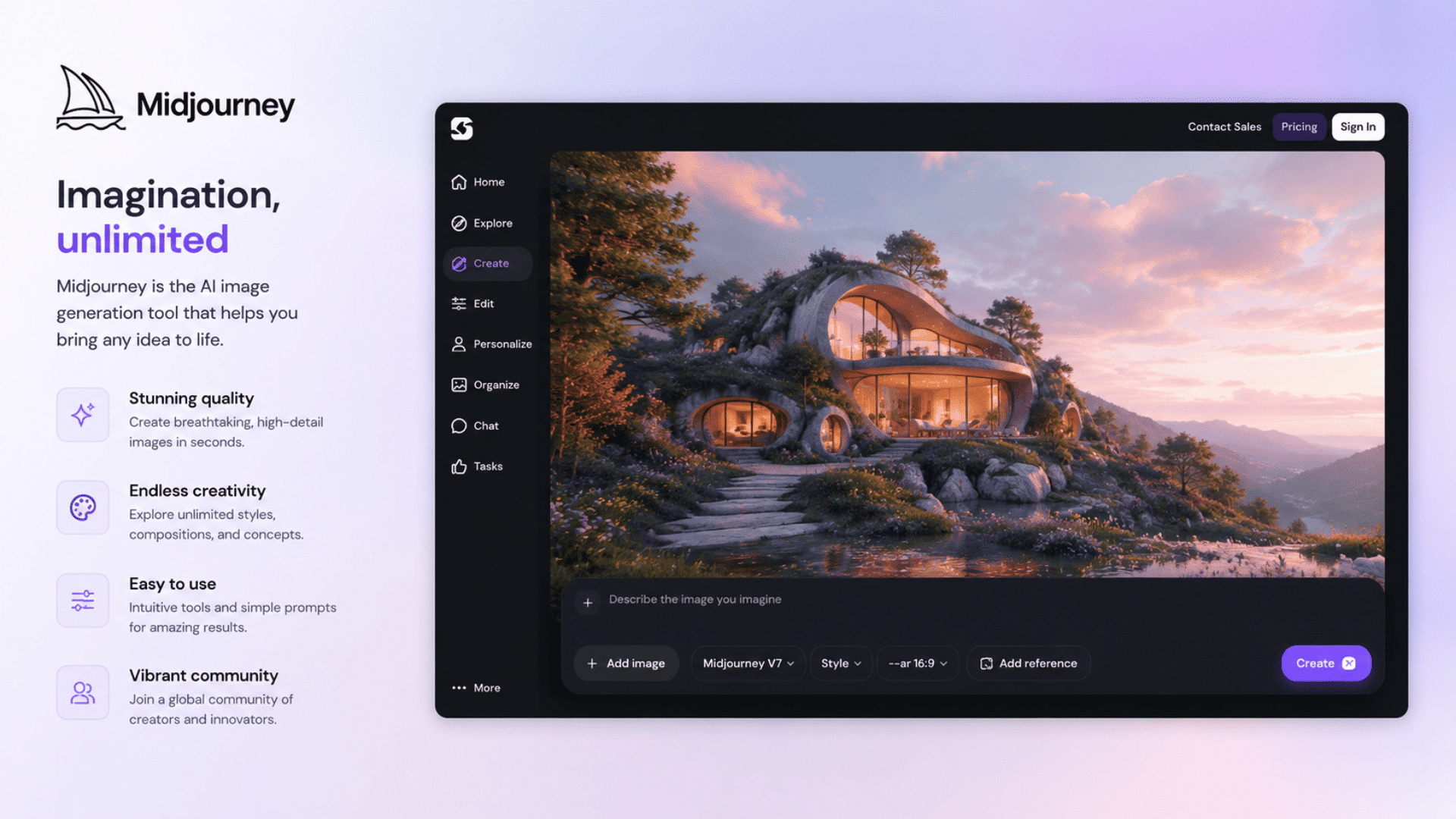 midjourney interface showing creative image generation tools visual workflows and artistic prompt creation