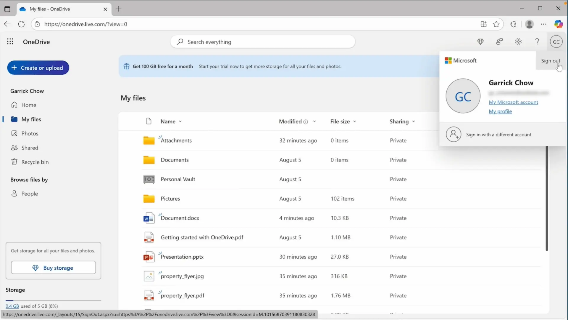 onedrive setup screen showing folder location and cloud folders selected for device access
