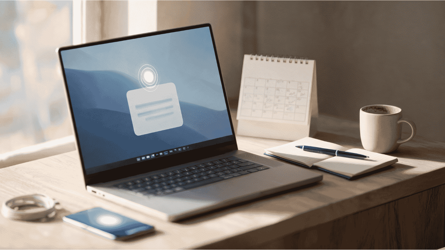 cortana virtual assistant reminders syncing between a laptop and a phone on a desk