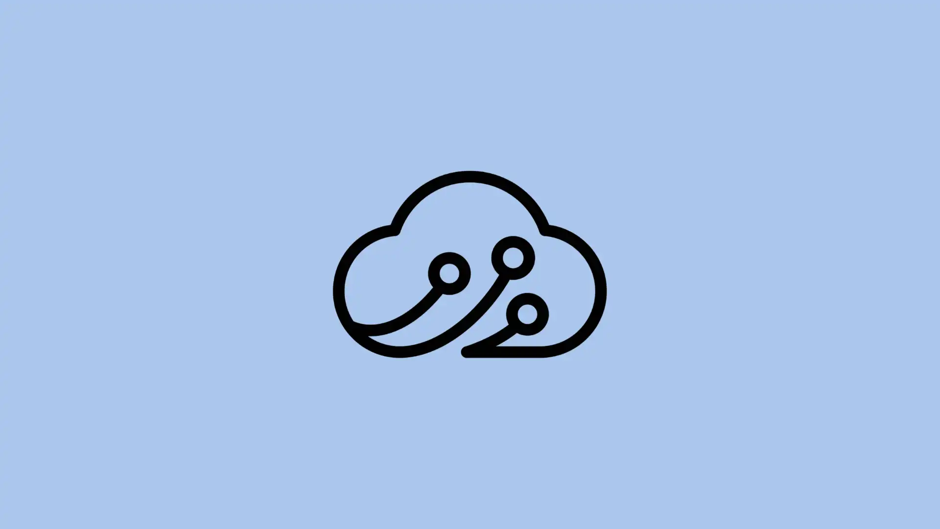 black cloud outline with three connected nodes centered on a pale blue background