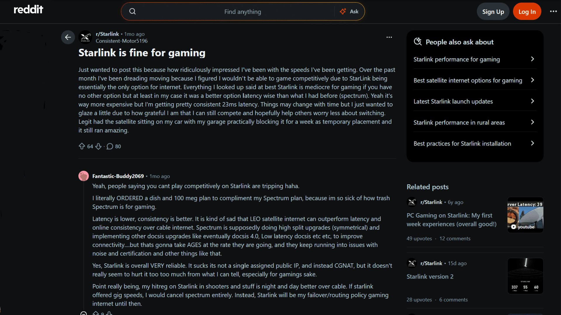 people on reddit talking about starlink gaming