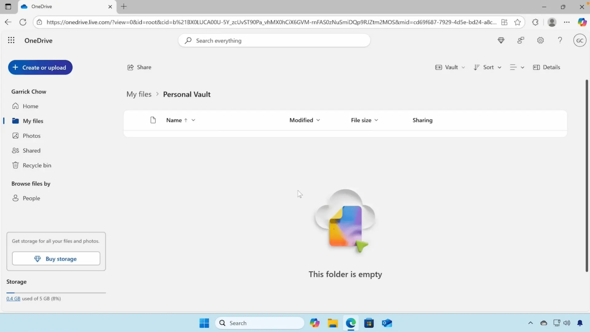personal vault open in onedrive for storing identity documents financial records and private files