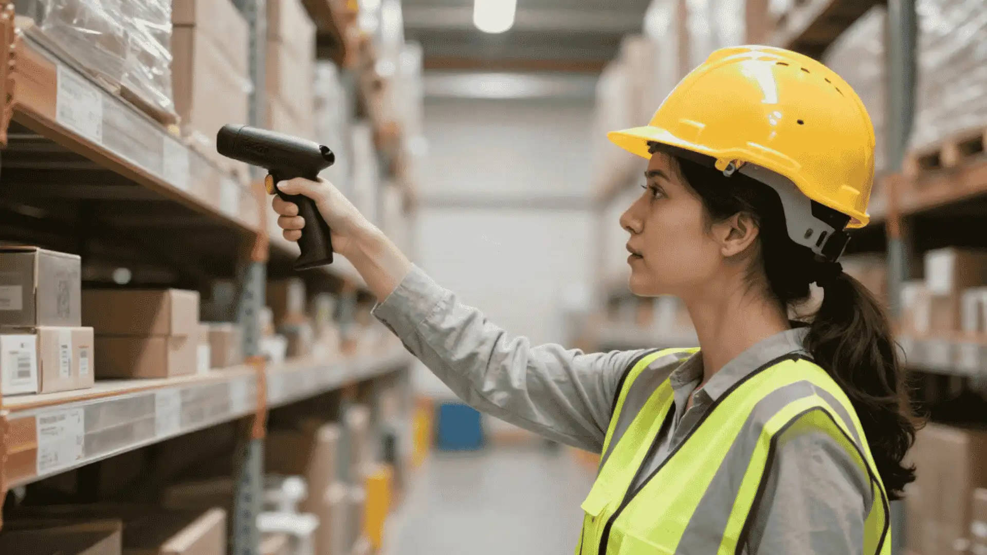 warehouse worker using a handheld rfid reader to perform regular inventory cycle counts