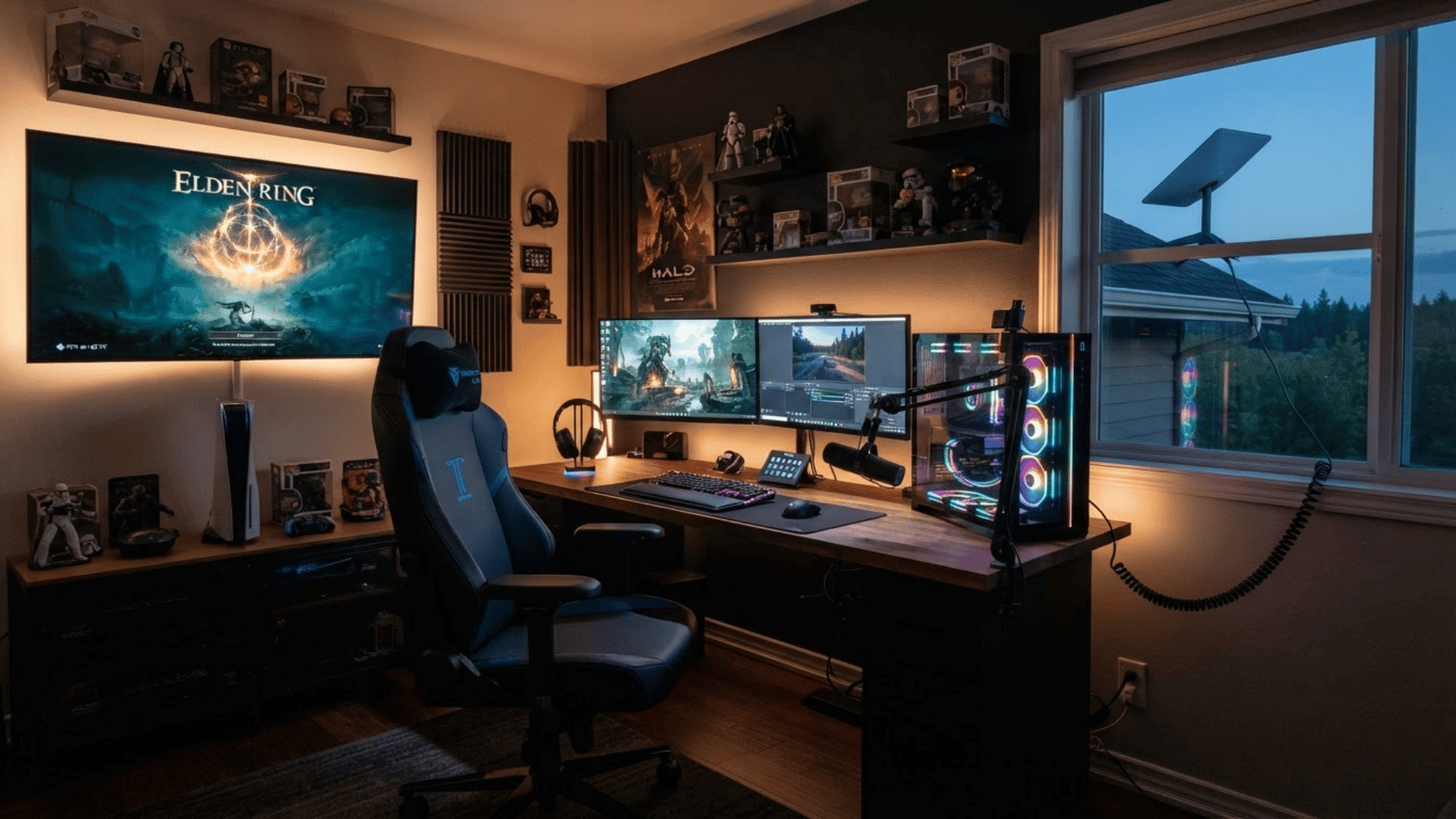 home gaming and streaming setup using starlink satellite internet through a roof mounted dish