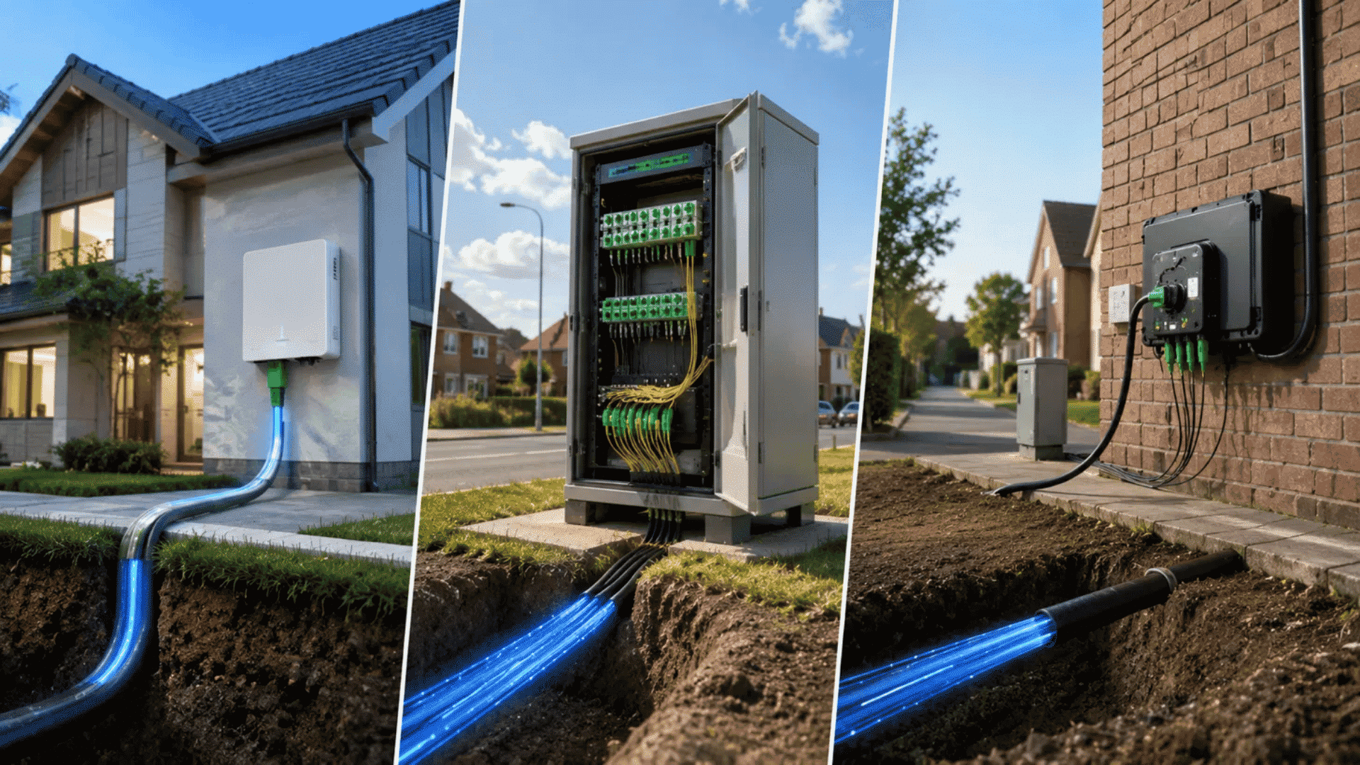 what is fiber internet infrastructure showing home connection street cabinet and building entry points