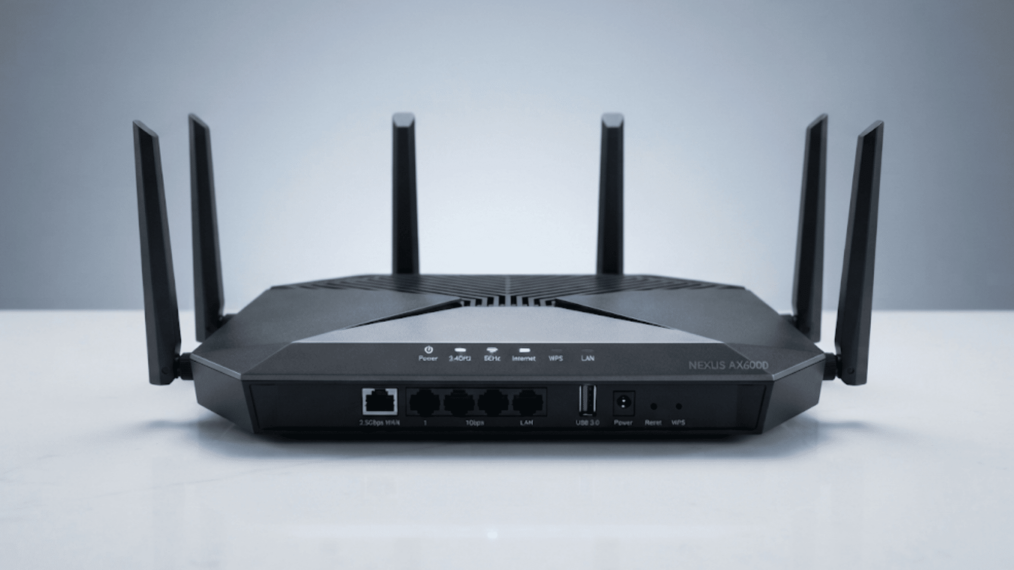 wifi router device placed on a desk showing wireless network connection setup for home internet access
