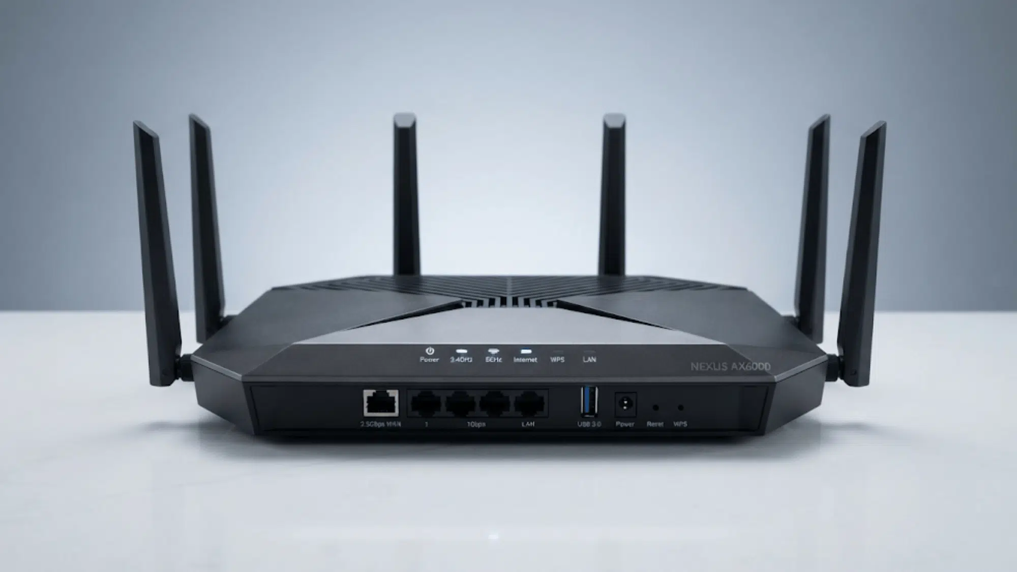 wifi router device placed on a desk showing wireless network connection setup for home internet access