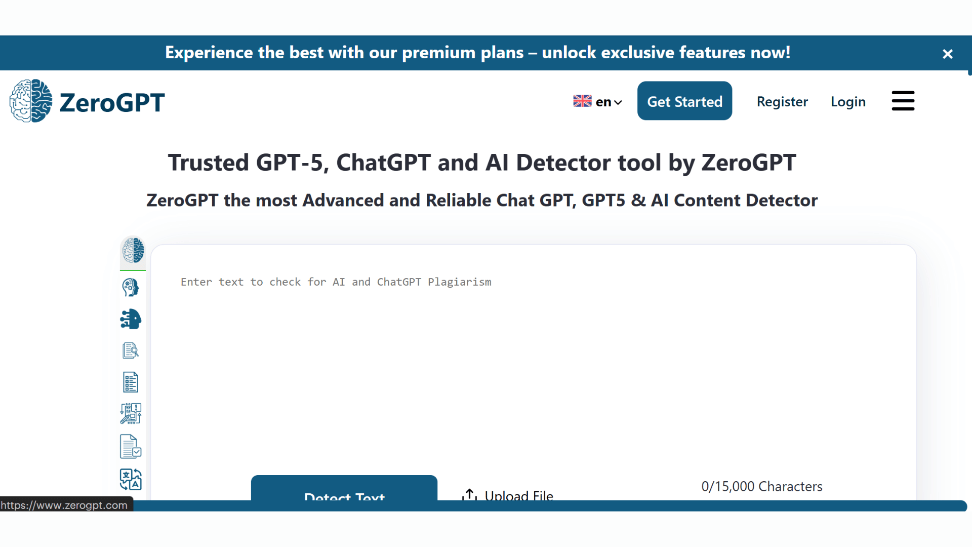 zerogpt ai detector page showing a text checker for analyzing writing for possible ai generated content
