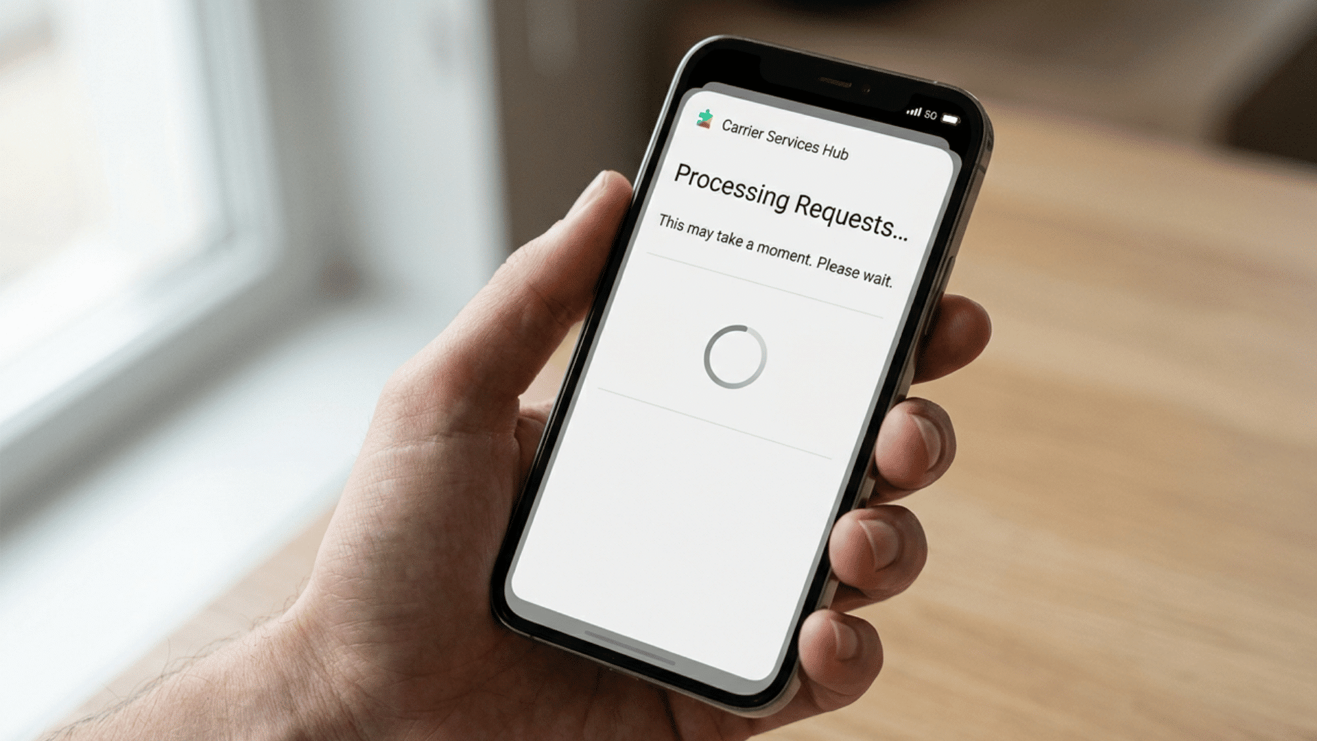 android phone showing carrier hub processing request with signal icons