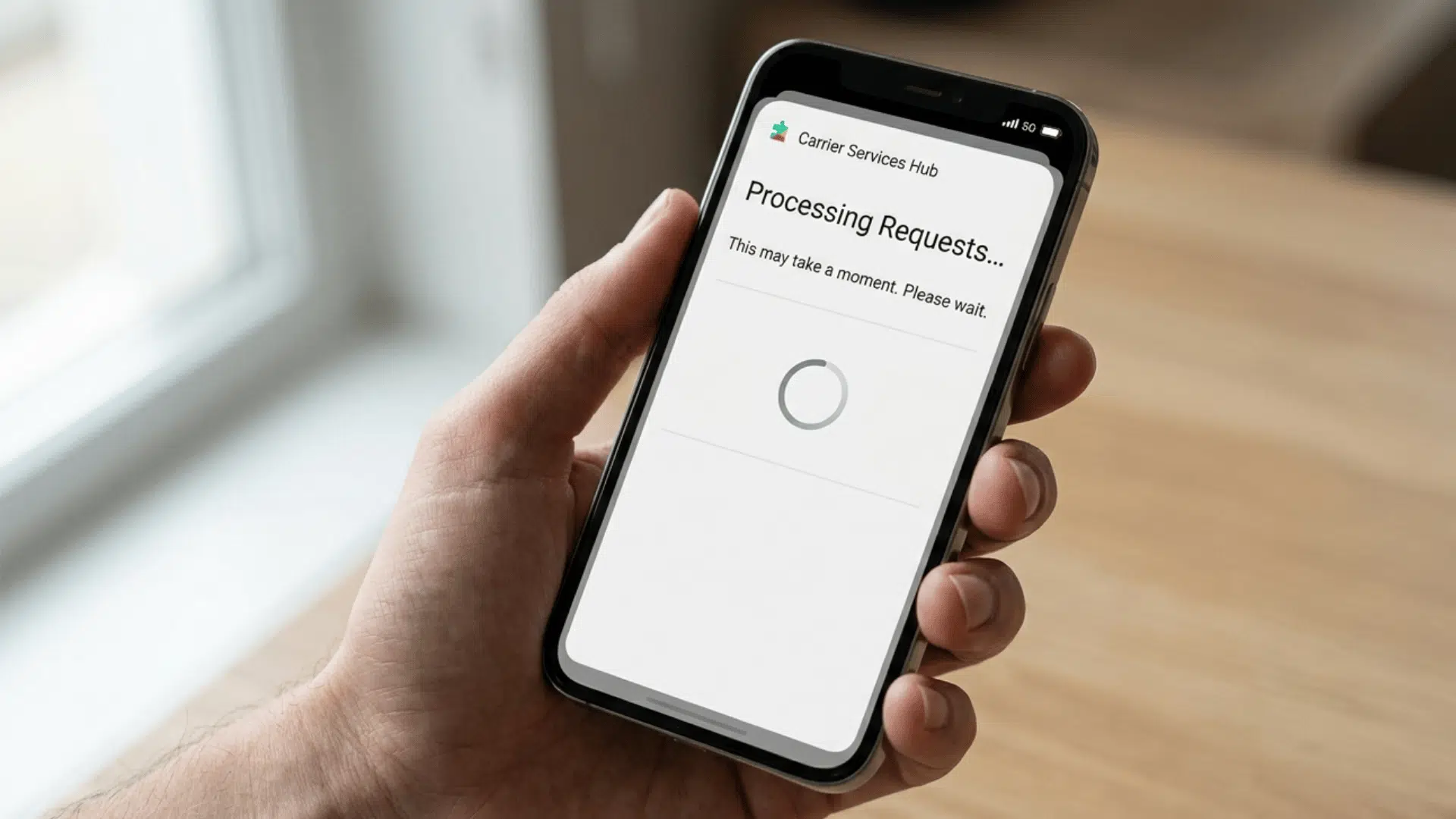 android phone showing carrier hub processing request with signal icons