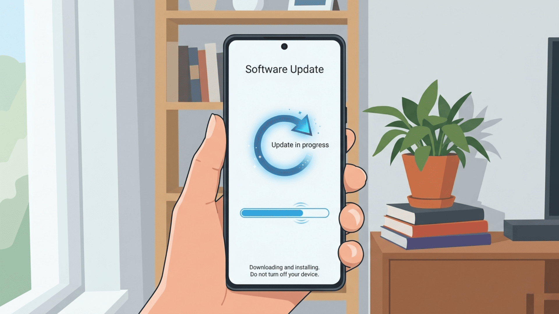 animated phone showing software update screen for carrier hub troubleshooting