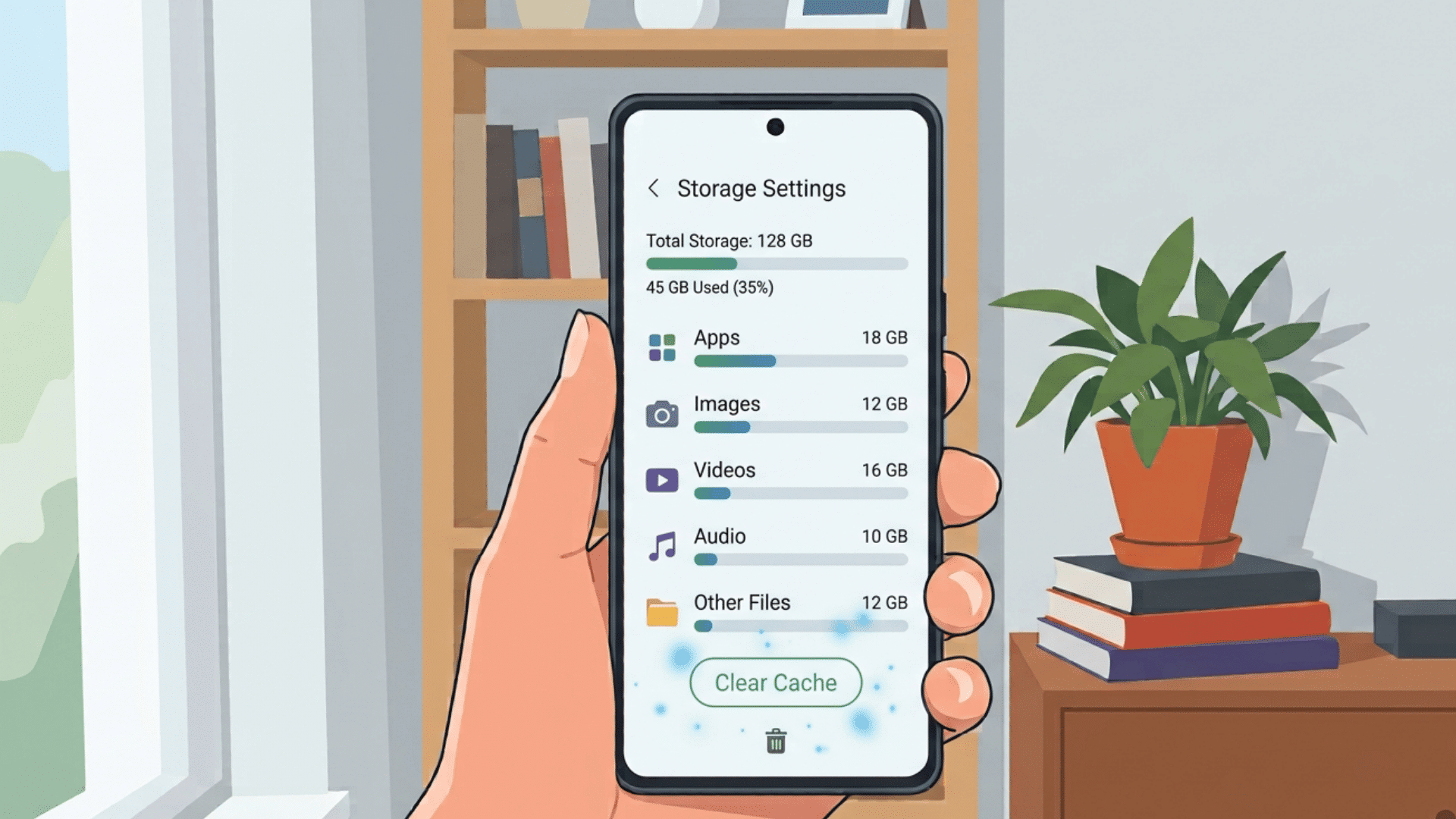 animated phone showing clear cache option for carrier hub