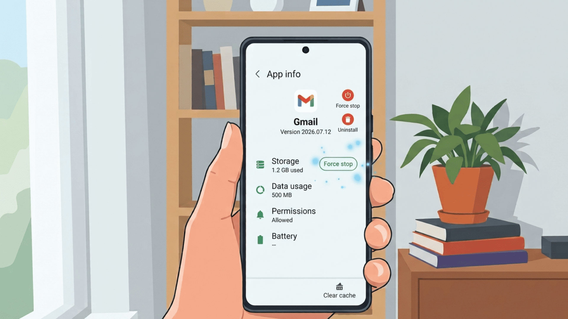 animated carrier hub app screen with force stop option visible