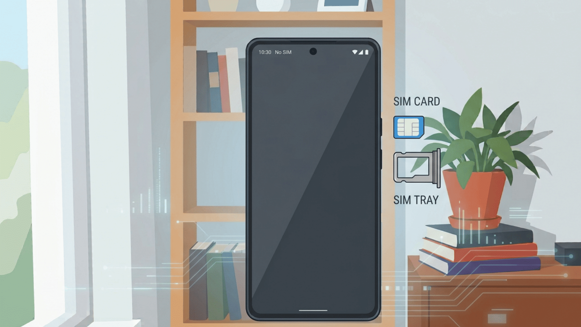 animated phone with sim tray and sim card for network check