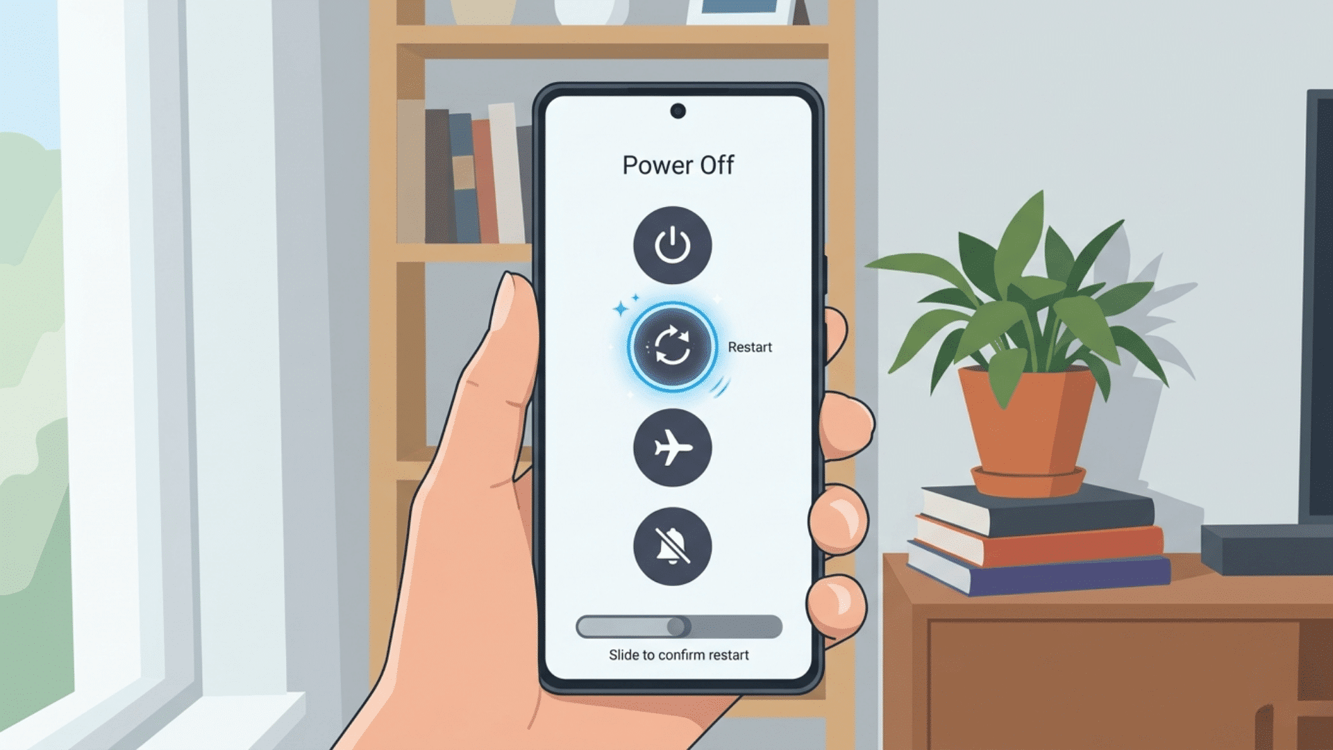 animated android phone showing restart option for carrier hub fix