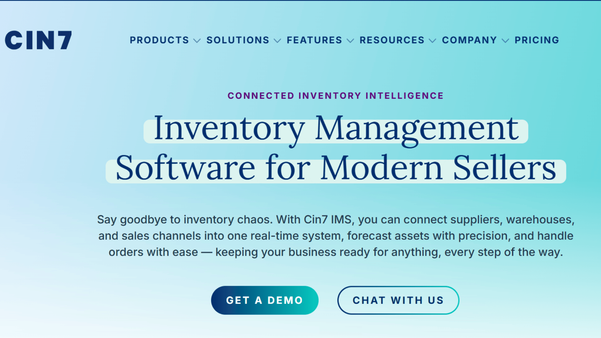 screenshot of website page of cin7