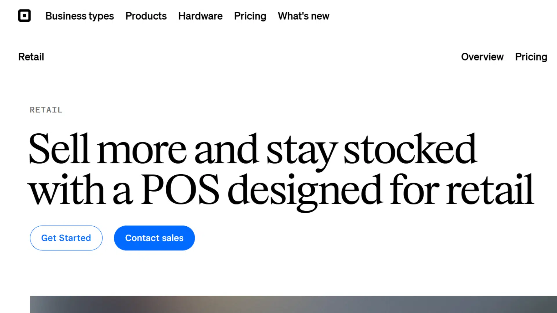screenshot of website page of sqaure for retail