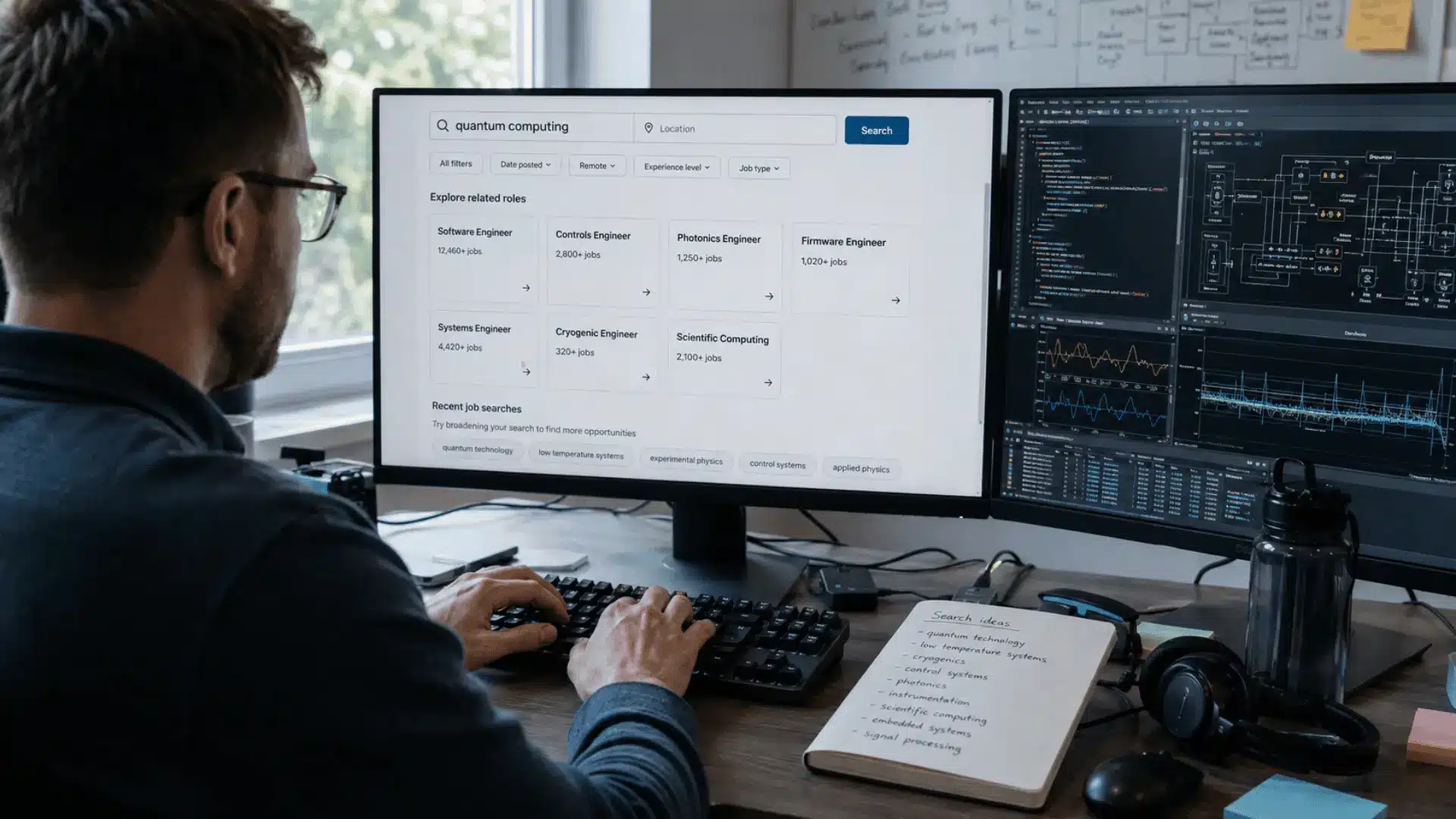 job seeker searching related technology roles across multiple job listings