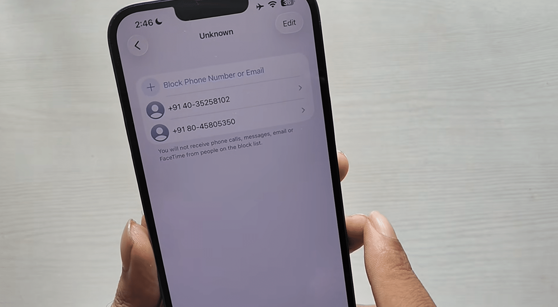 smartphone blocked-phone numbers hand