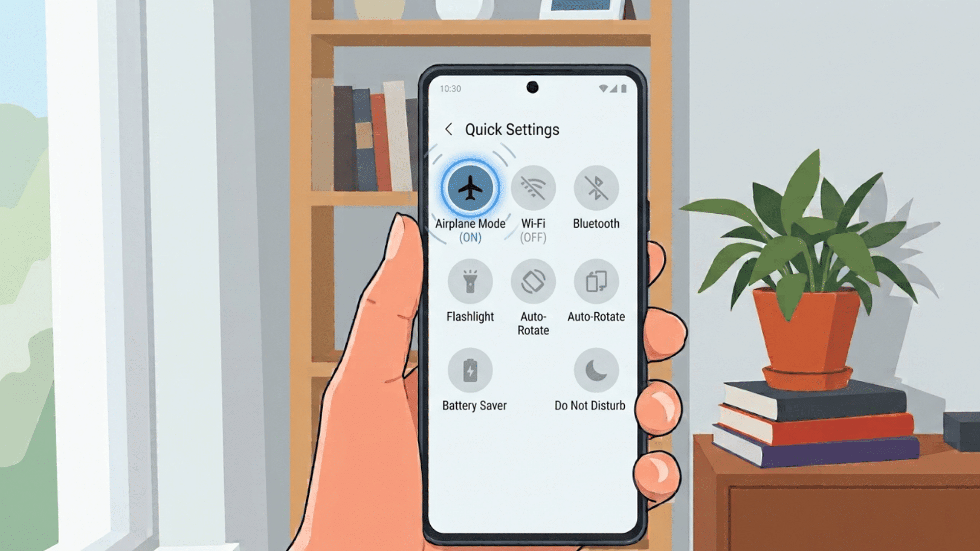 animated phone showing airplane mode toggle for network reset