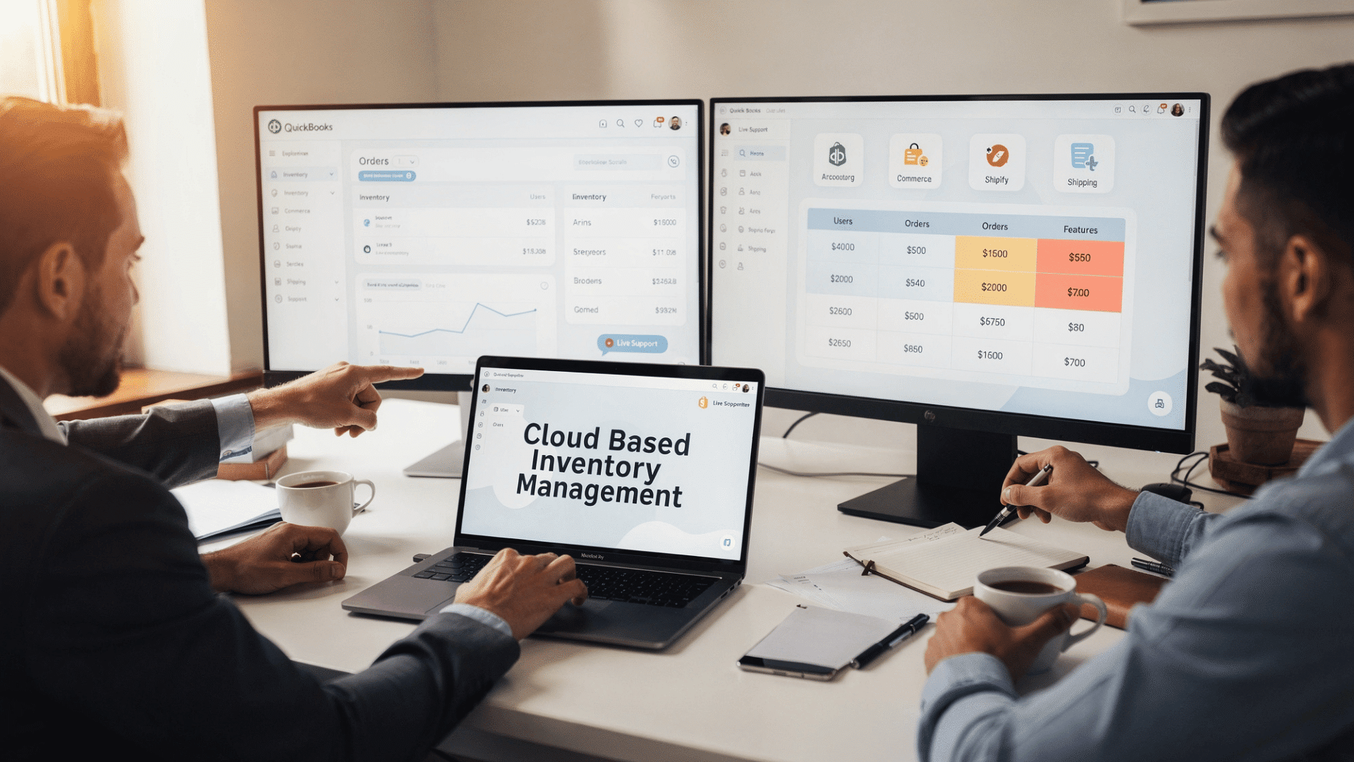 two guys discussing cloud based inventory for a company