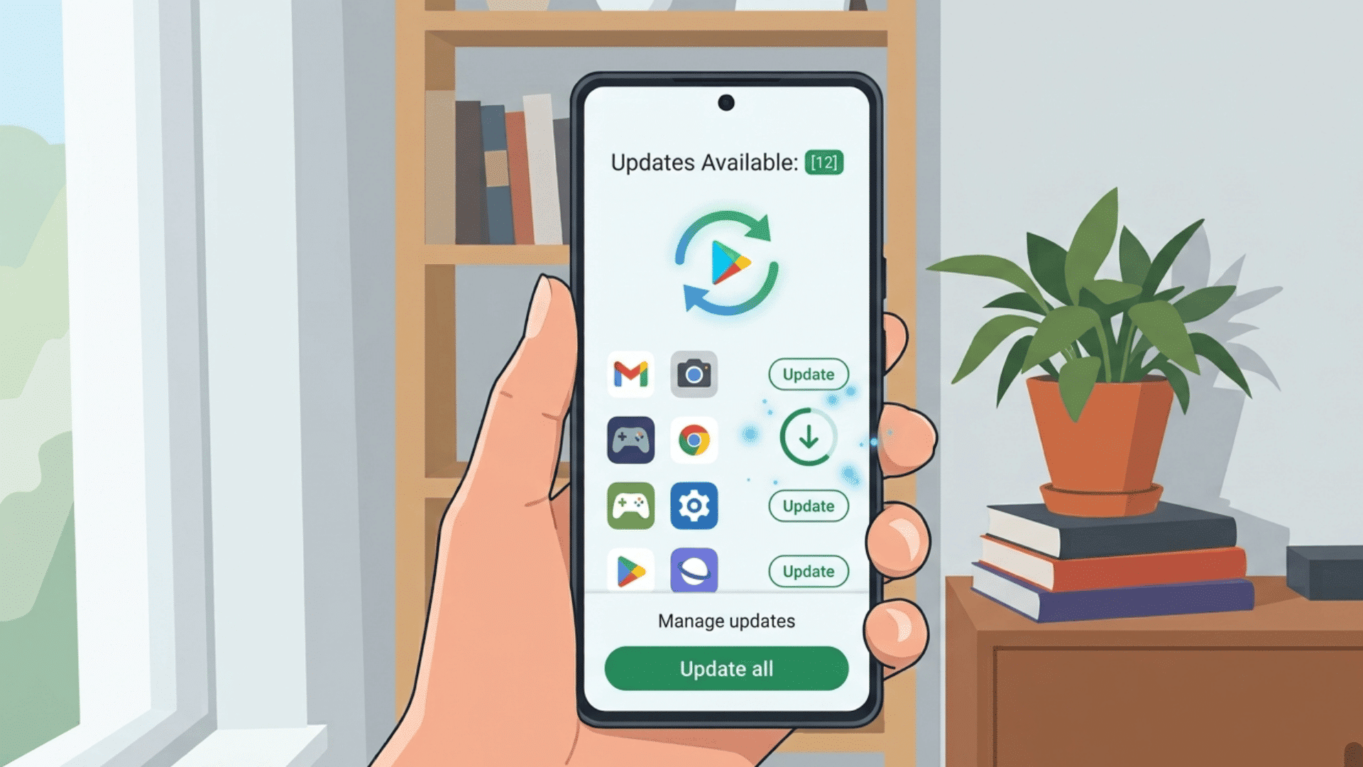 animated android phone showing app updates for carrier hub issue