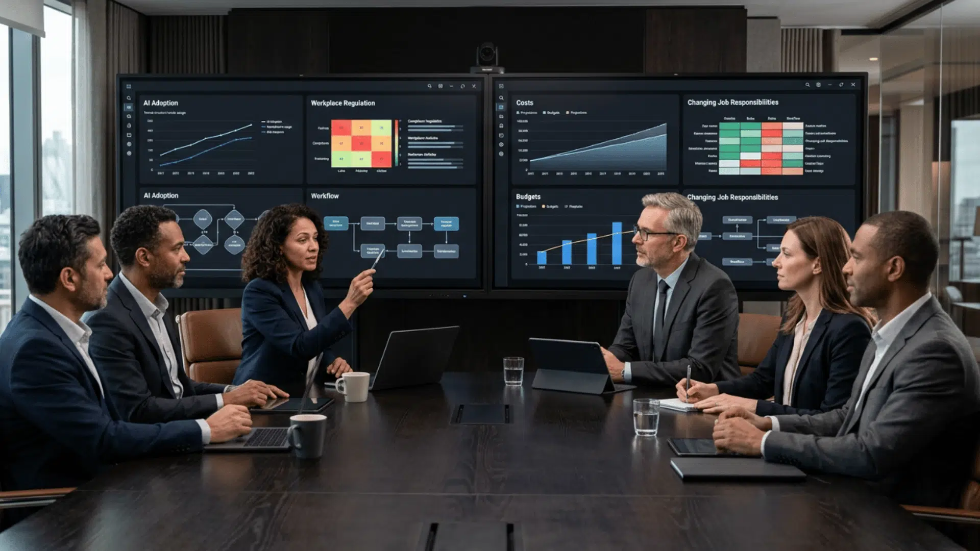 business leaders studying ai adoption regulation costs and changing job duties before 2030